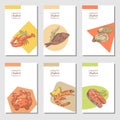 Hand Drawn Sea Food Cards Brochure Design with Fish Shrimp and Lobster Restaurant Menu Template Royalty Free Stock Photo