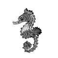 Hand drawn sea horse zentangle style Royalty Free Stock Photo