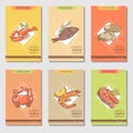 Hand Drawn Seafood Cards Design with Fish Crab and Lobster Restaurant Menu Template