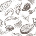 Hand drawn seafood vector seamless pattern