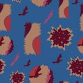 Hand drawn seamless abstract pattern on a blue background. Modern textile, card, poster, wrapping paper designs.