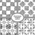 Hand drawn doodle abstract geometric seamless monochrome texture with squares set. Vector Royalty Free Stock Photo