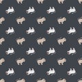 Hand drawn seamless animal safari pattern with doodle lions silhouettes. Dark grey background