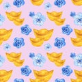 Hand drawn seamless background pattern gold and flower inspired by chinese Korean and Japan kimono yukata background backdrop