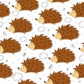 Hand Drawn seamless cute hedgehog pattern vector illustration. Royalty Free Stock Photo