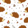 Hand Drawn seamless cute hedgehog pattern vector illustration. Royalty Free Stock Photo