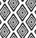 Hand drawn seamless diamond shapes pattern in black and cream. Modern textile, wall art, wrapping paper, wallpaper