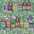 Hand drawn seamless Dutch city pattern.