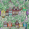 Hand drawn seamless Dutch city pattern.