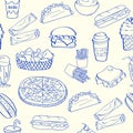 Hand Drawn Seamless Fast Food Icons Royalty Free Stock Photo