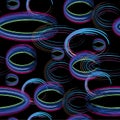 Hand-drawn seamless geometric pattern with colorful circles on black background Royalty Free Stock Photo