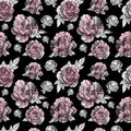 Hand drawn seamless ink peoniy pattern. Graphic illustrations for design projects