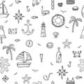 Hand drawn seamless nautical pattern. Nautical icons. Marine symbols Royalty Free Stock Photo