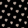 Hand drawn seamless pattern with abstract gold texture hearts isolated on white background. Royalty Free Stock Photo