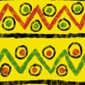 Hand drawn seamless pattern with african geometric ornament design print, Juneteenth freedom 1865 fabric, yellow green