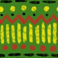 Hand drawn seamless pattern with african geometric ornament design print, Juneteenth freedom 1865 fabric, yellow green