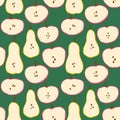 Hand drawn seamless pattern with apples pears fruits on green background painted in simple minimalist shape design for Royalty Free Stock Photo