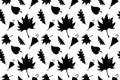 Hand drawn seamless pattern. Autumn concept, silhouettes of flying leaves of maple, oak and umbrella Royalty Free Stock Photo