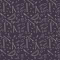 Hand-drawn seamless pattern background. School, business supplies to illustrate chemical experiments and work. Hand drawing.