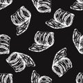 Hand-drawn seamless pattern of bacon in engraved vintage style. Hand-drawn vector white pattern of hamon or pork meat, ham slice.