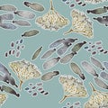 Hand drawn seamless pattern with berries, branches, flower buds