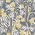 Hand drawn seamless pattern with berries, branches, flower buds on white background.