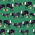 Hand drawn seamless pattern with black and white kine. Cow in watercolor.