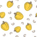 Hand drawn seamless pattern black and white of nuts, peanuts, almonds, pecans, cashews, hazelnuts.