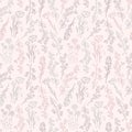 Hand drawn seamless pattern of blooming magnolia, iris, poppy flower, eucalyptus, canterbury bell, daisy. Floral collection on a