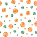 Hand drawn seamless pattern. Bold charcoal shapes. Orange and green texture Royalty Free Stock Photo