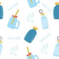 Hand drawn seamless pattern of bottle and jar of water.