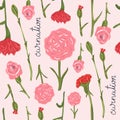 Hand drawn seamless pattern of carnation flowers.