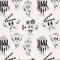 Hand drawn seamless pattern with Cartoon cinema characters. Royalty Free Stock Photo