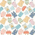 Hand-drawn seamless pattern of children clothes