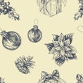 Hand drawn seamless pattern with Christmas elements. Xmas and winter holidays