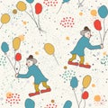 Hand Drawn Seamless Pattern with clown and balloons Royalty Free Stock Photo