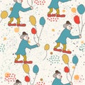 Hand Drawn Seamless Pattern with clown and balloons Royalty Free Stock Photo