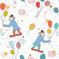 Hand Drawn Seamless Pattern with clown and balloons Royalty Free Stock Photo