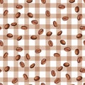Seamless Coffee Bean Pattern on Checkered Background Royalty Free Stock Photo