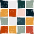 Hand drawn seamless pattern with colorful checks squares, vintage retro orange checkered checkerboard with white texture
