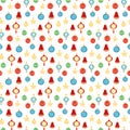 Hand drawn seamless pattern of colorful decorative glass Christmas tree balls. Happy New Year and Christmas drop ornaments holiday Royalty Free Stock Photo