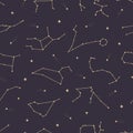 Hand drawn seamless pattern of constellations celestial space. Zodiac horoscope symbol, star astrology, sign, icon. Magic space Royalty Free Stock Photo