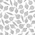 Hand-drawn Seamless Pattern from Contour Christmas Baubles on White Backdrop