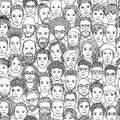 Hand drawn seamless pattern of a crowd of diverse men