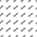Hand Drawn seamless pattern cruise missile doodle. Sketch style icon. Military decoration element. Isolated on white background. Royalty Free Stock Photo