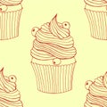 Hand drawn seamless pattern cupcakes with berries