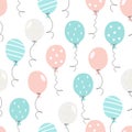 Hand drawn seamless pattern with cute blue and pink party air balloons. Colorful doodle vector illustration for Birthday, baby Royalty Free Stock Photo