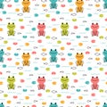 Hand drawn seamless pattern with cute cartoon frogs and fishes. Childish design texture for fabric, wrapping, textile, decor. Kids Royalty Free Stock Photo