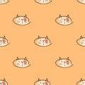 Hand drawn seamless pattern with cute cats faces. Animalistic print for T-shirt, fabric, textile. Doodle vector illustration