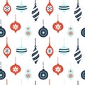 Hand drawn seamless pattern with cute christmas tree decorations. Royalty Free Stock Photo